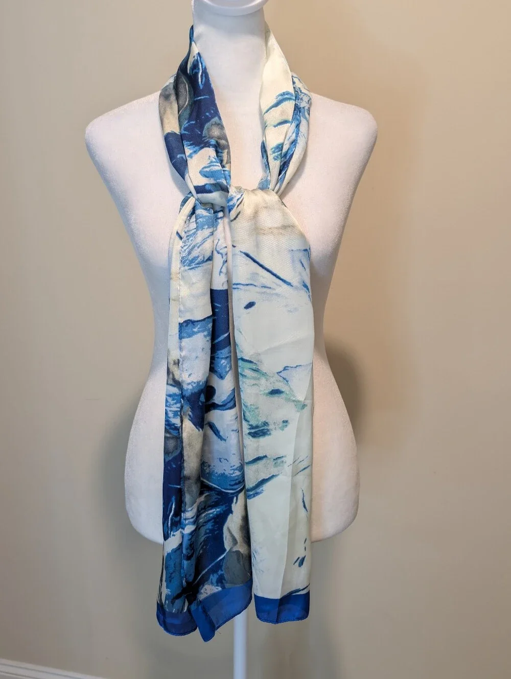 Elegant Blue and Ivory Marble Print Scarf -